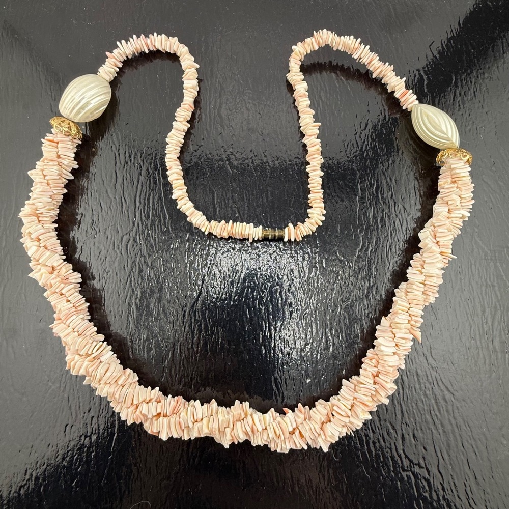Vintage Estate Necklace Pink Shell Beaded Beach Summer 30in